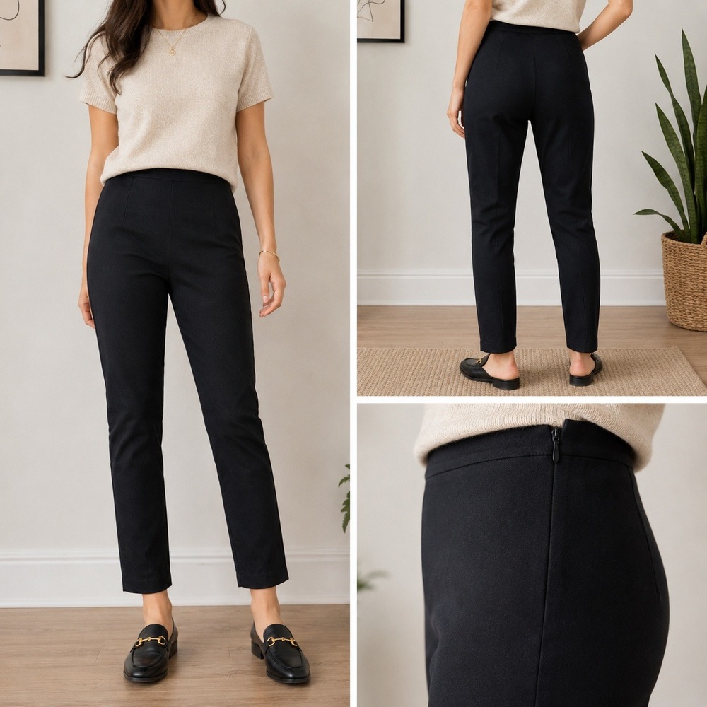 Everlane Black Stretch Side-Zip Twill Pants Womens 6 Slim Straight